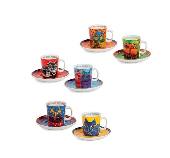 Egan Laurel Burch cats set 6 coffee cups PLB06 / 1Z