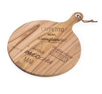 Brandani round acacia cutting board with lettering