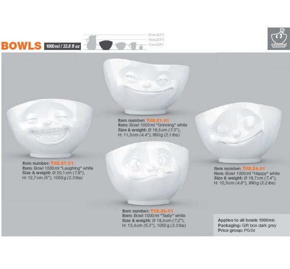 White bowl 1000ml Tassen grinning bowl