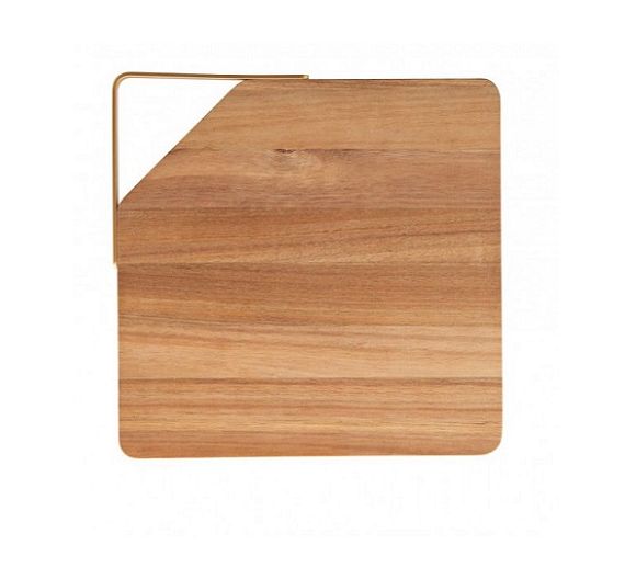 Brandani rectangular acacia cutting board with gold handle