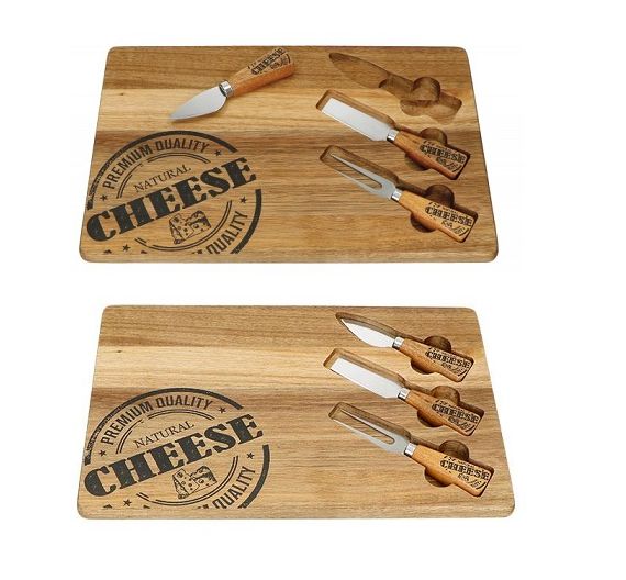 Brandani acacia cutting board with cheese knives