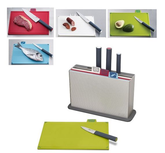 JOSEPH Joseph Index silver cutting boards and knives set