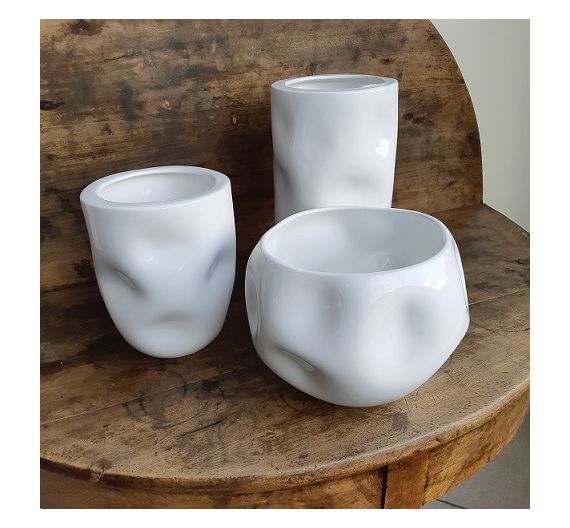 Vaso schiacciato bianco ceramiche Bassano 