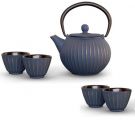 Wd lifestyle set teapot and 4 blue cast iron bowls
