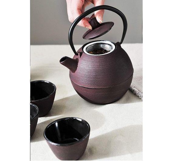 Wd lifestyle set teapot and 4 cast iron bowls