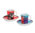 Egan Laurel Burch gatti set 2 tazzine caffè 