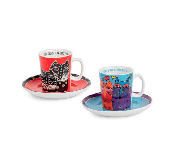 Egan Laurel Burch cats set 6 coffee cups PLB06 / 1Z
