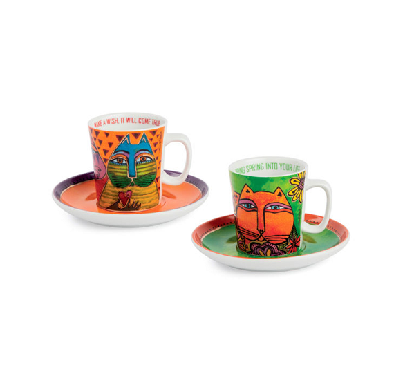 Egan Laurel Burch cats set 6 coffee cups PLB06 / 1Z