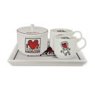 Egan Set 2 Stackable Coffee Cups with Tray and Sugar Bowl K. Haring