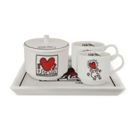 Egan Set 2 Stackable Coffee Cups with Tray and Sugar Bowl K. Haring