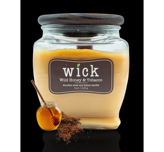 Candela con stoppino in legno Wild honey e tabacco