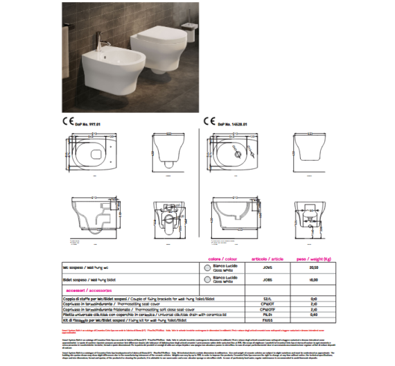 Cielo JO bidet sospeso bianco 51x35 JOBS