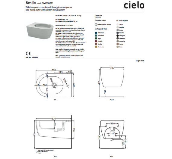 Cielo Smile bidet sospeso arenaria SMBSNWCOLOR